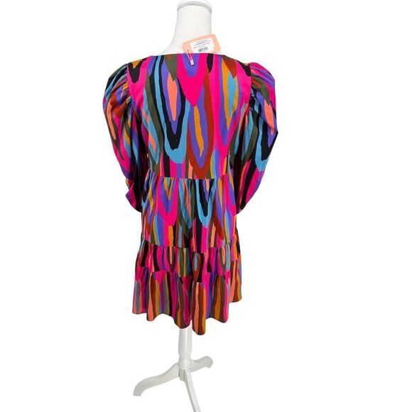 Crosby Bissy Dress | “Funky Town” | Sz S | Tiered Puff-Sleeve V-Neck Mini NWT - Picture 6 of 15